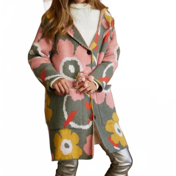 NEW DAVI & DANI printed button down cardigan in multi - Picture 3 of 3